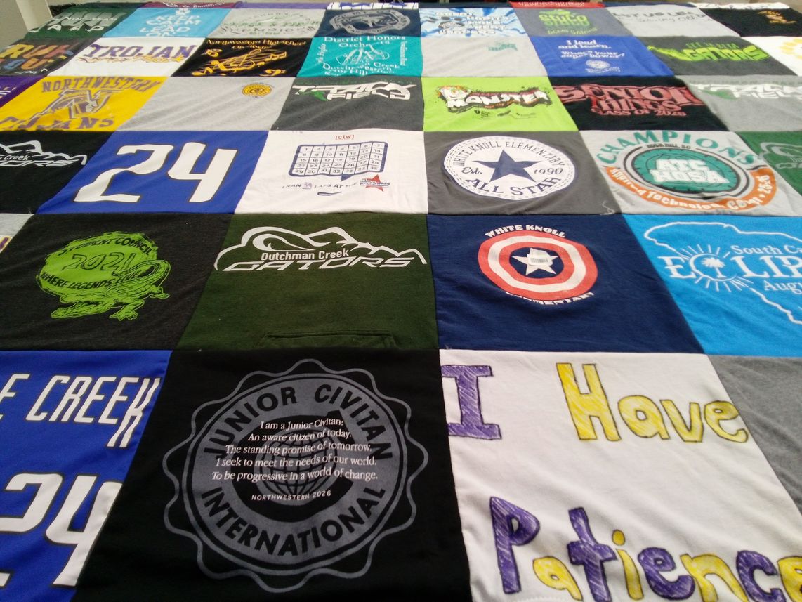 T-shirt quilt from white knoll elementary school, dutchman creek middle school by Tracey from SC