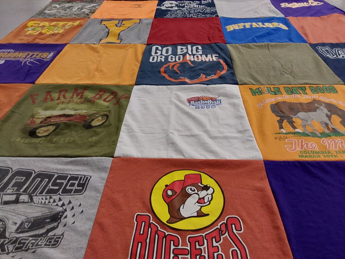T-shirt quilt with farming, basketball themes by Tammy from TN