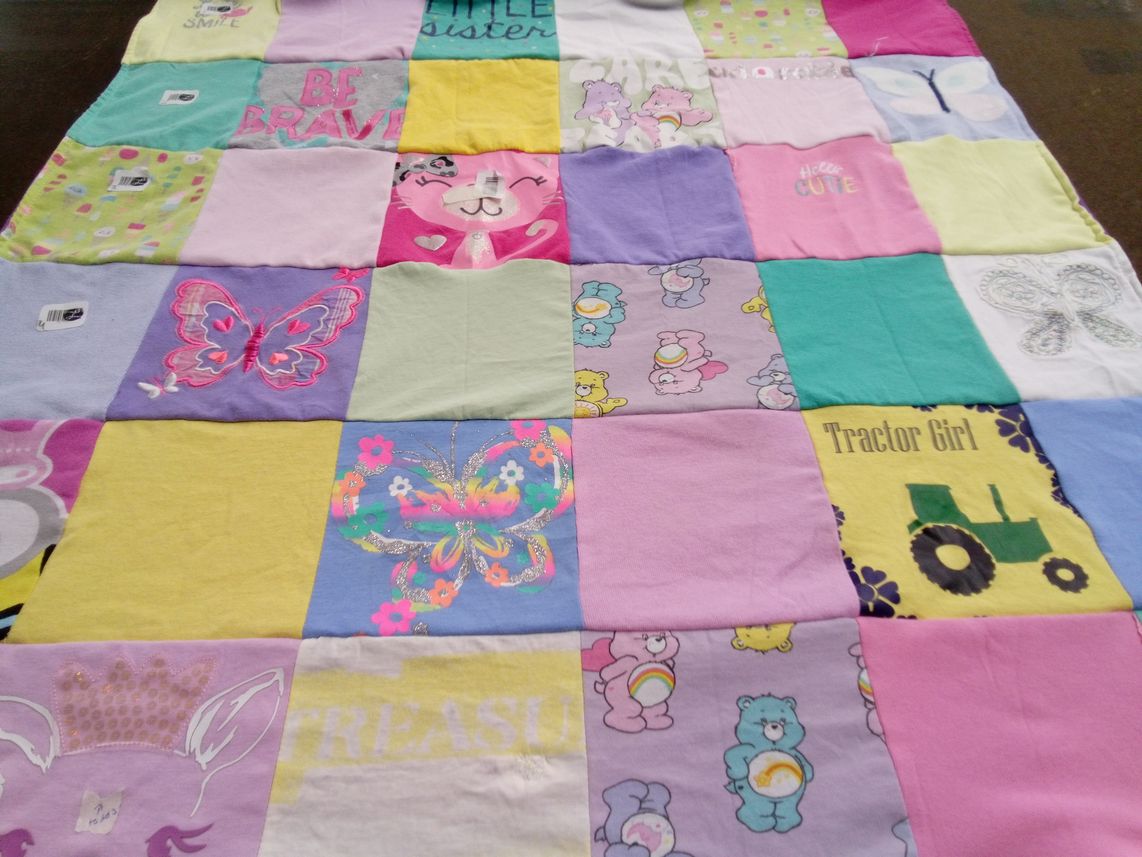T-shirt quilt with butterflies, cute animals themes by Janice from OH