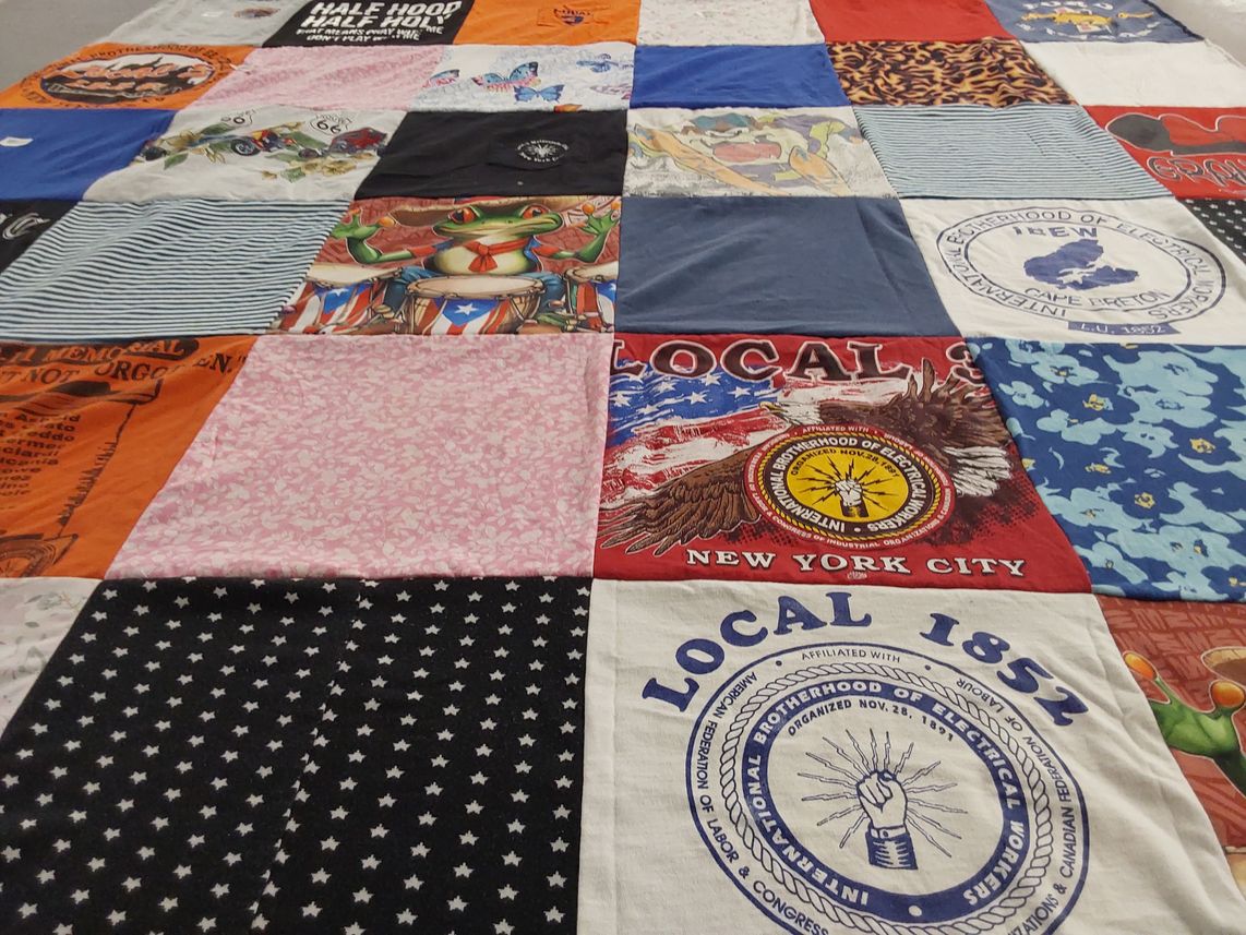 T-shirt quilt with labor, unions themes by martha from NJ