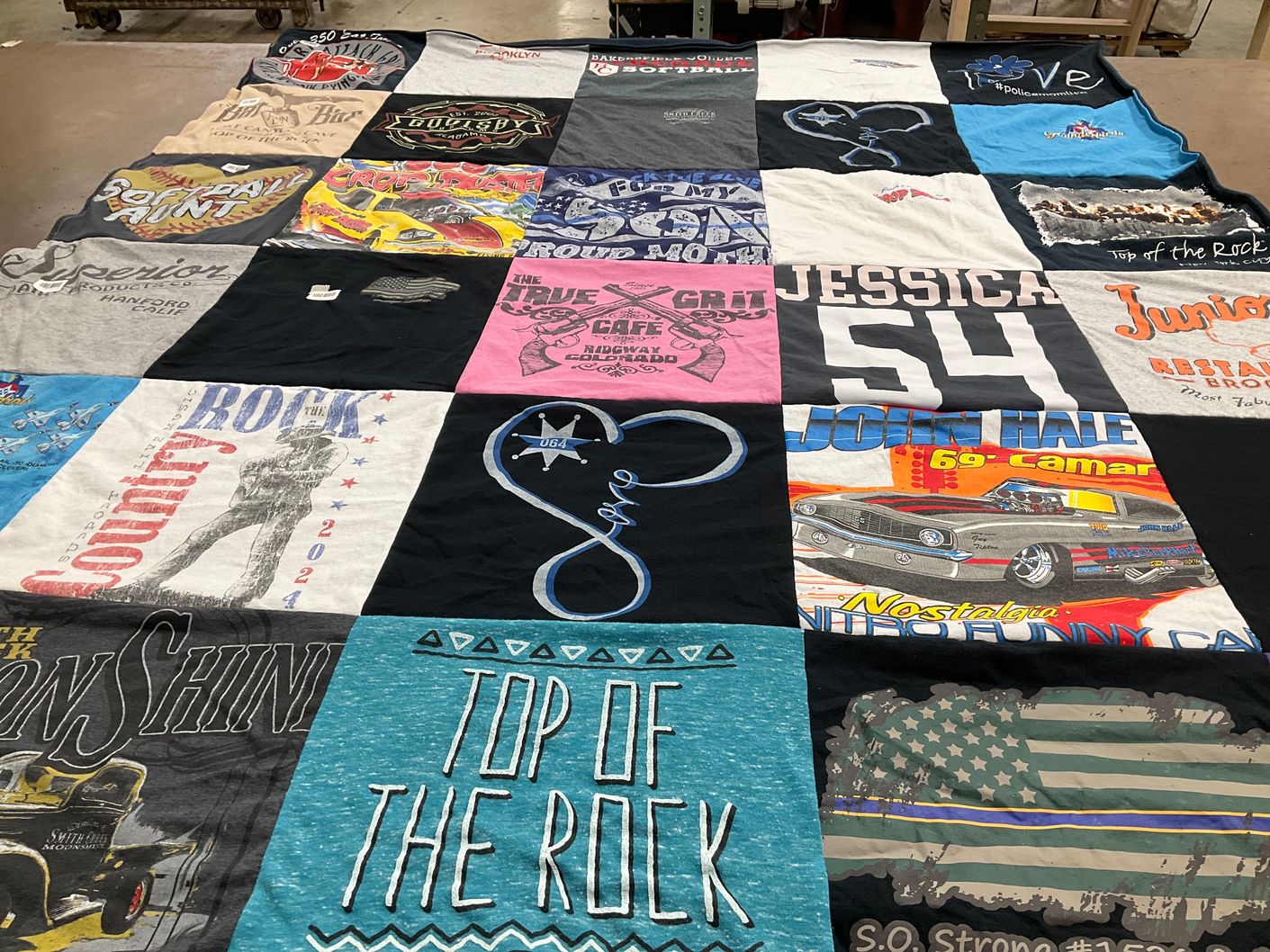 T-shirt quilt with cars, music themes by Wendy from AR