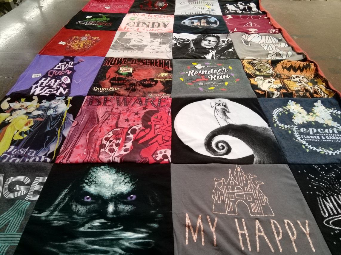 T-shirt quilt with halloween, epcot themes by Dianne from FL