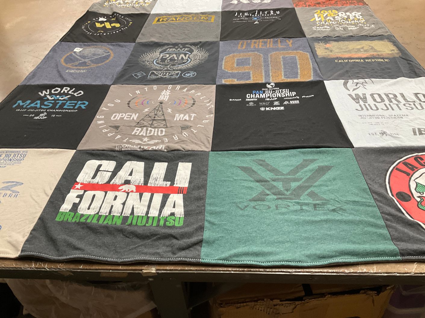 T-shirt quilt with brazilian jiu jitsu, martial arts themes by Britt from NY