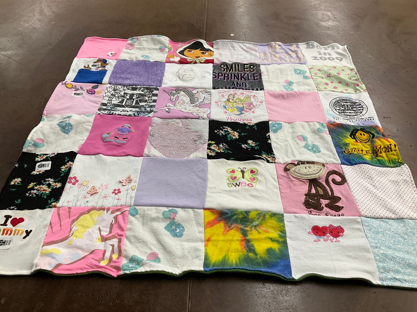 T-shirt quilt with unicorns, cartoons themes by Nora from IL