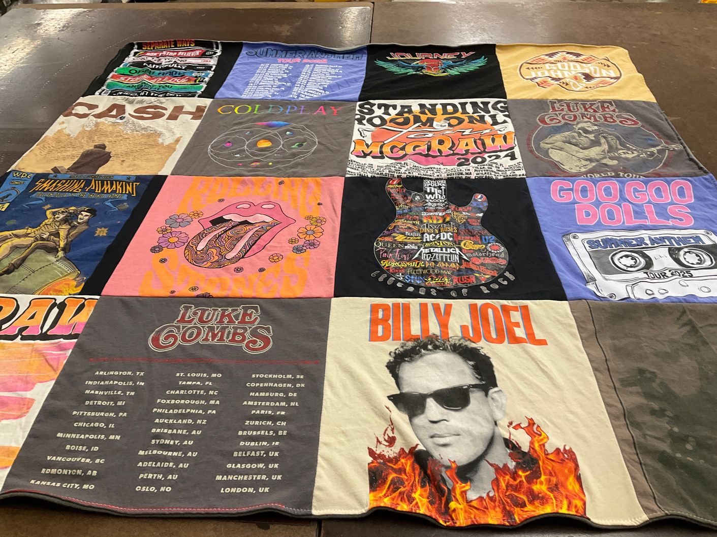 T-shirt quilt with music, concerts themes by Katherine from IL
