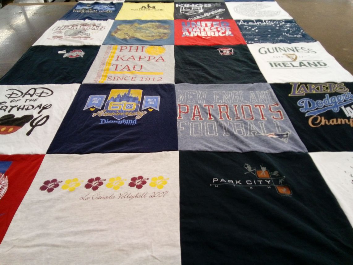 T-shirt quilt featuring new england patriots football, los angeles lakers by Nicole from FL