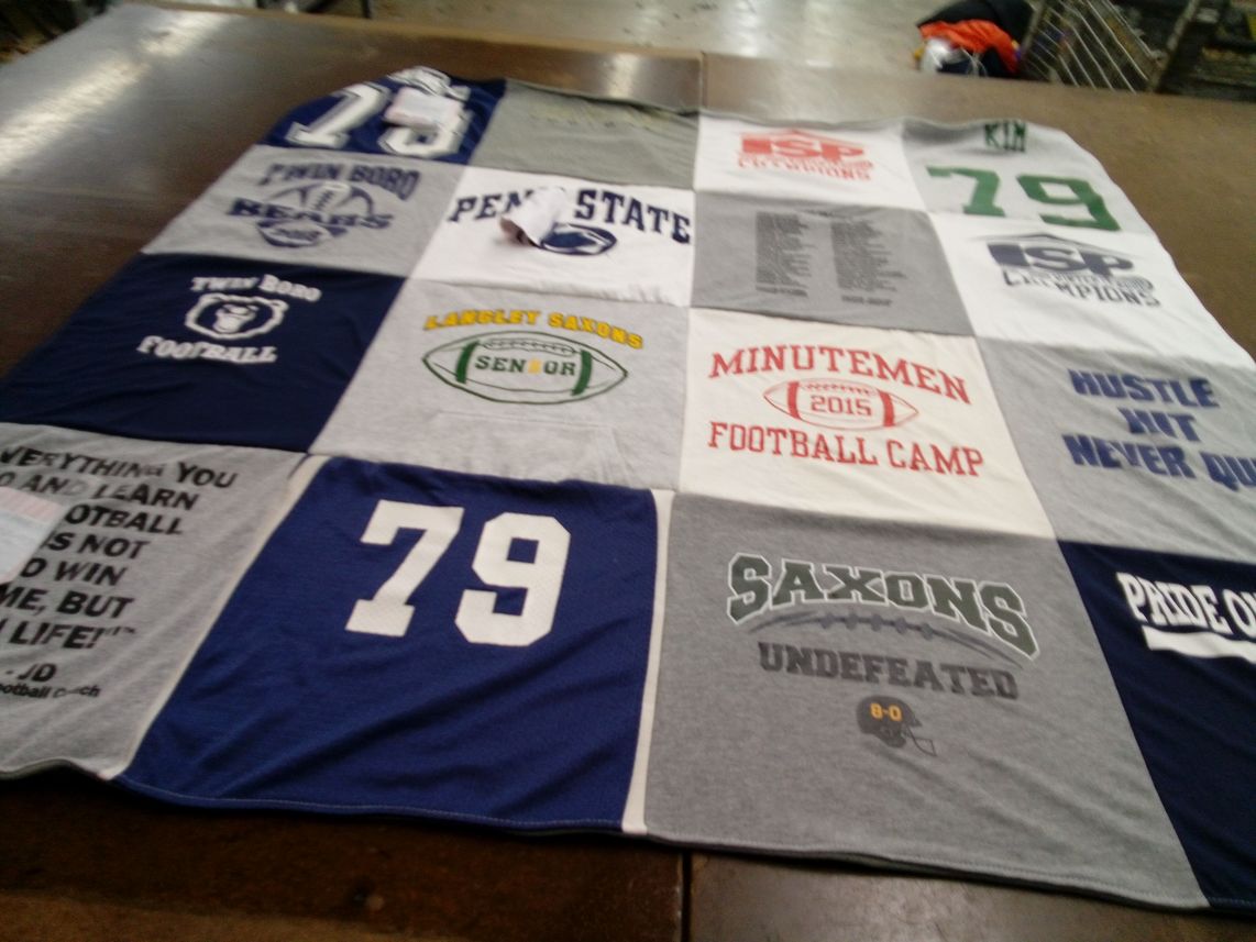 T-shirt quilt featuring langley saxons, minutemen football camp by Marla from VA