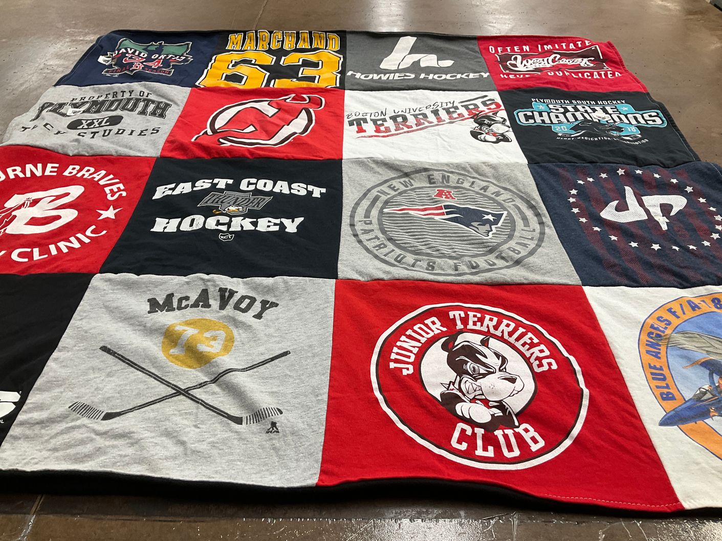 T-shirt quilt featuring boston braves, new england patriots by Lisa from MA