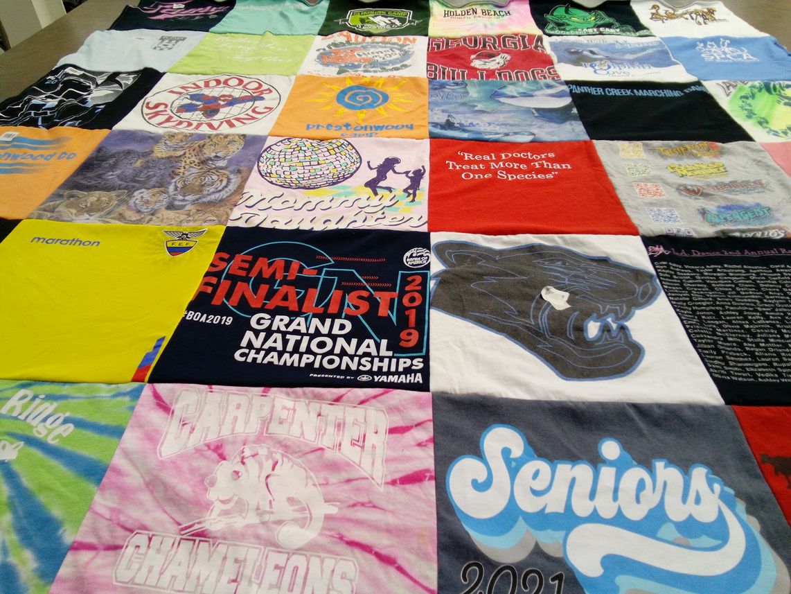 T-shirt quilt featuring chameleons by Elizabeth from NC