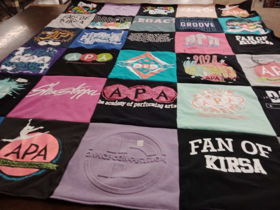 T-shirt quilt with dance, performing arts themes by Rebekah from WI