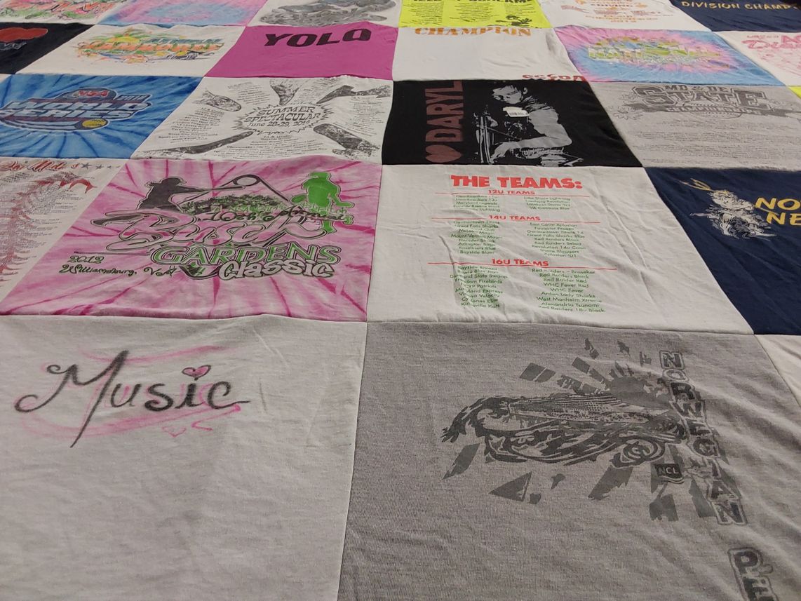 T-shirt quilt with music, sports themes by Pamela from MD