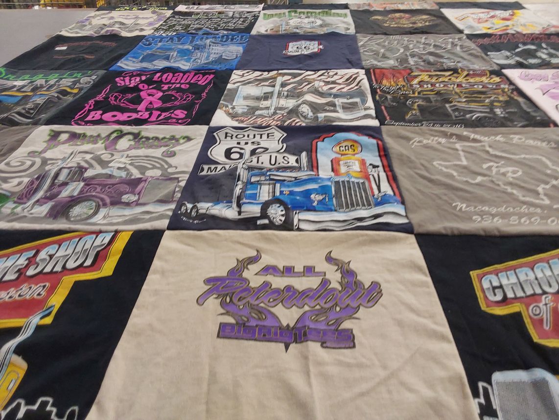 T-shirt quilt with trucks, big rigs themes by Geri from TX