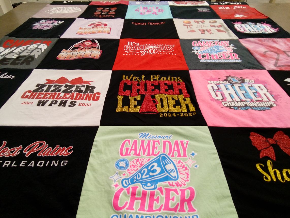 T-shirt quilt featuring zizzer cheerleading wphs by Sherry from MO