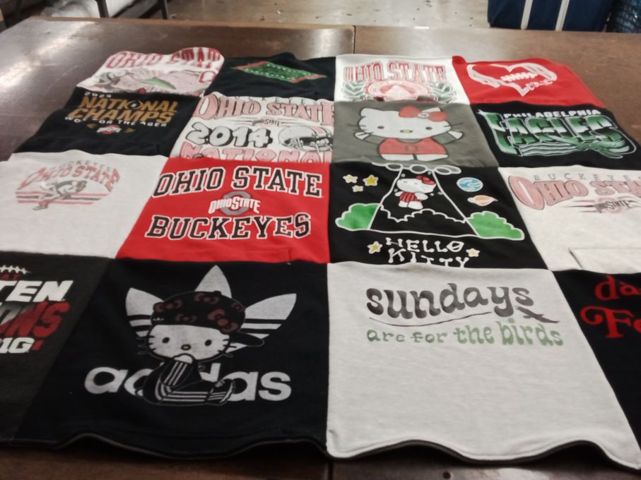 T-shirt quilt featuring ohio state university buckeyes, philadelphia eagles by Jaclyn from NY