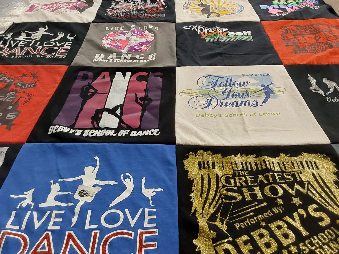 T-shirt quilt with dance themes by Kayla from IL