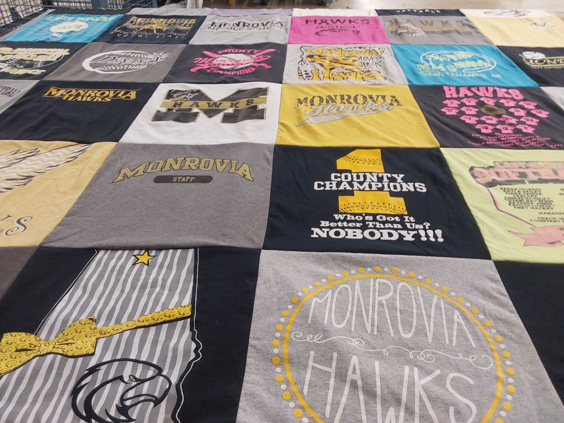 T-shirt quilt featuring monrovia hawks by Wendy from AL