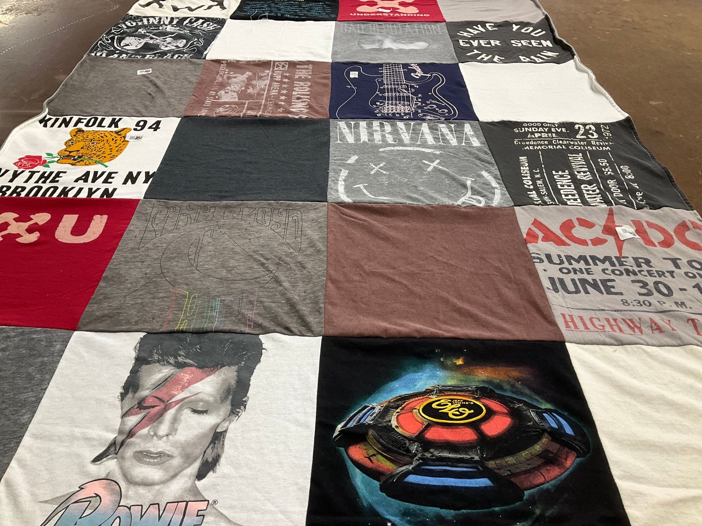 T-shirt quilt with music, rock themes by Carolyn from NY