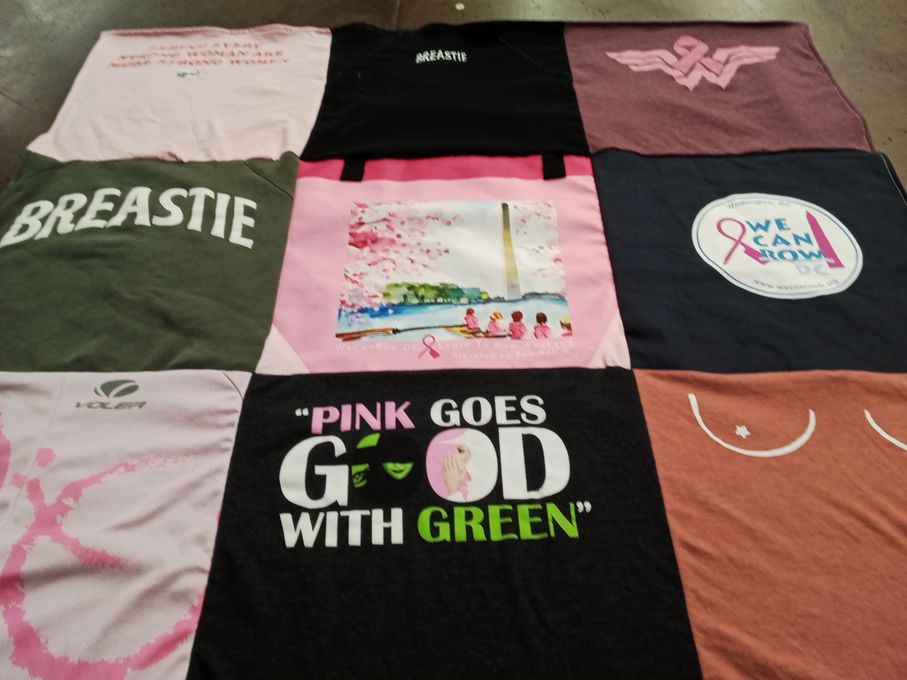 T-shirt quilt with breast cancer awareness, rowing themes by Michelle from DC