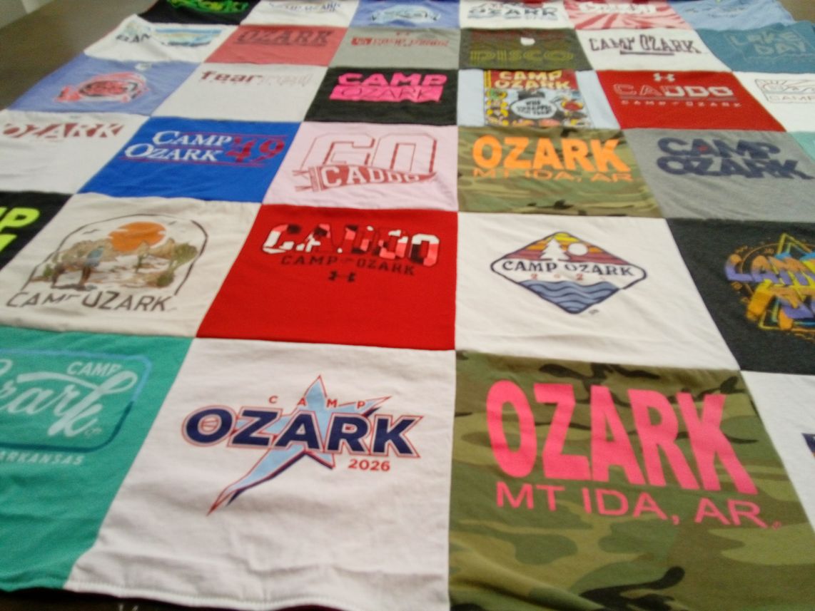 T-shirt quilt with camping, outdoor activities themes by Courtney from TX