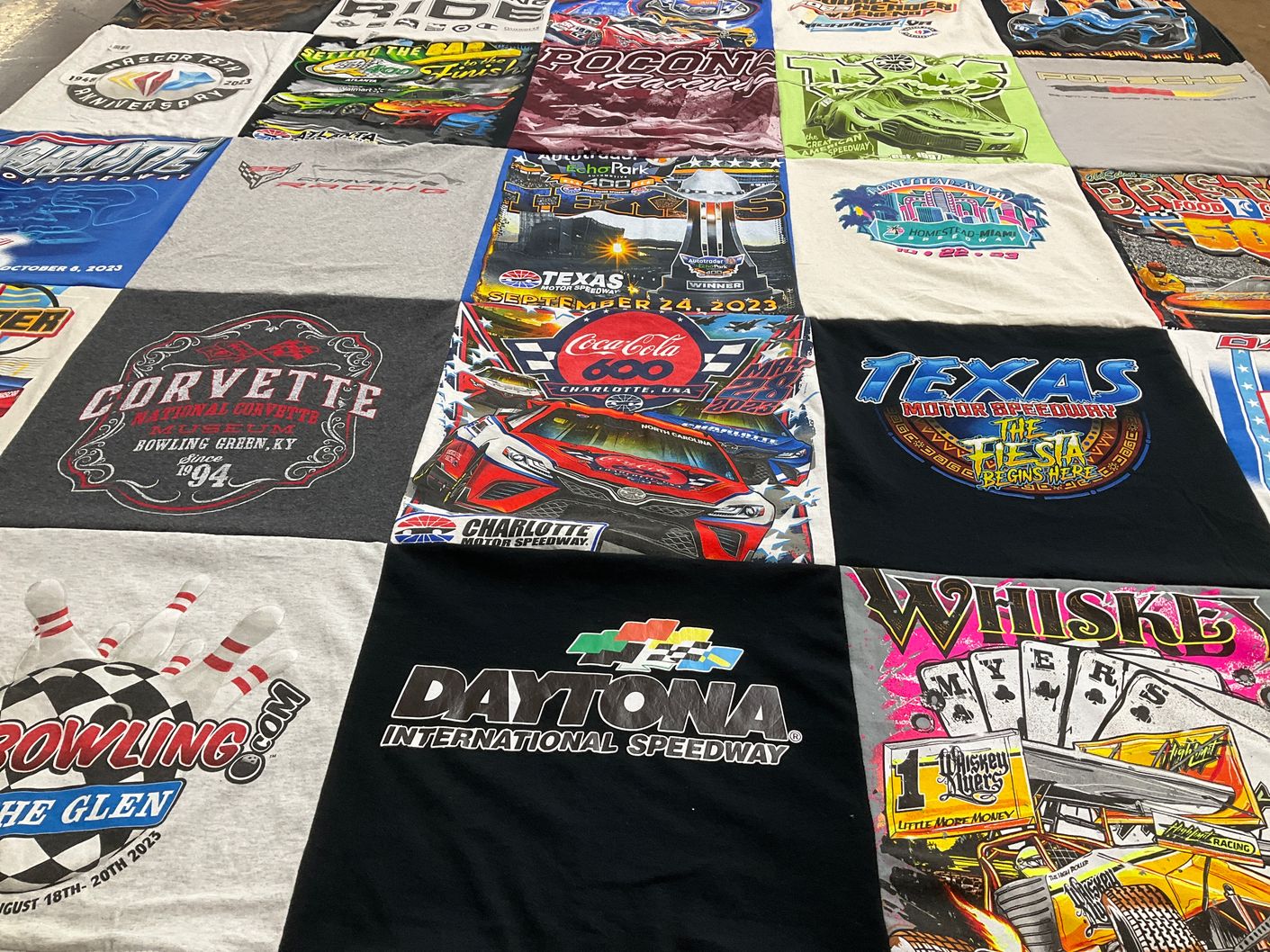 T-shirt quilt with racing, cars themes by Bryan from MO