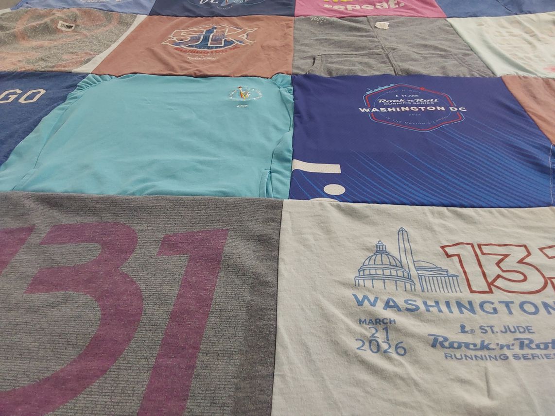 T-shirt quilt with running, charity events themes by Michelle from DC