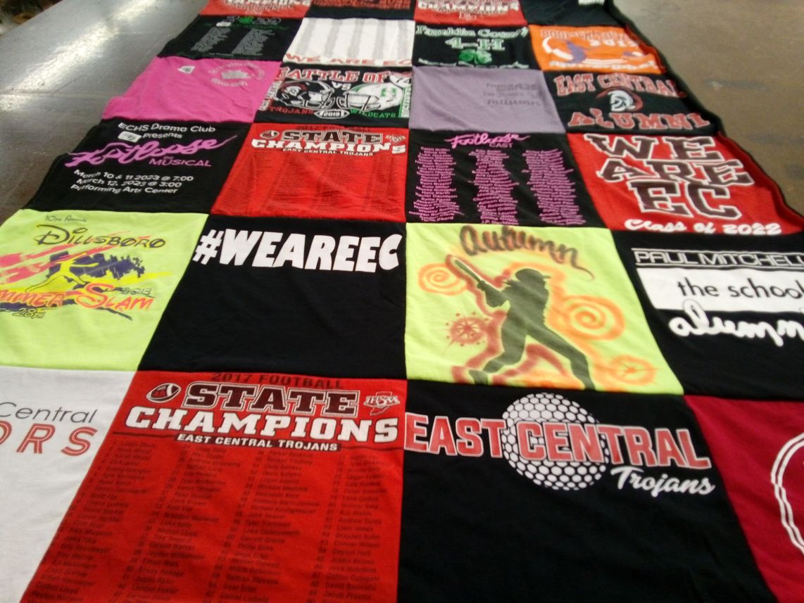 T-shirt quilt featuring east central trojans by LIsa from IN