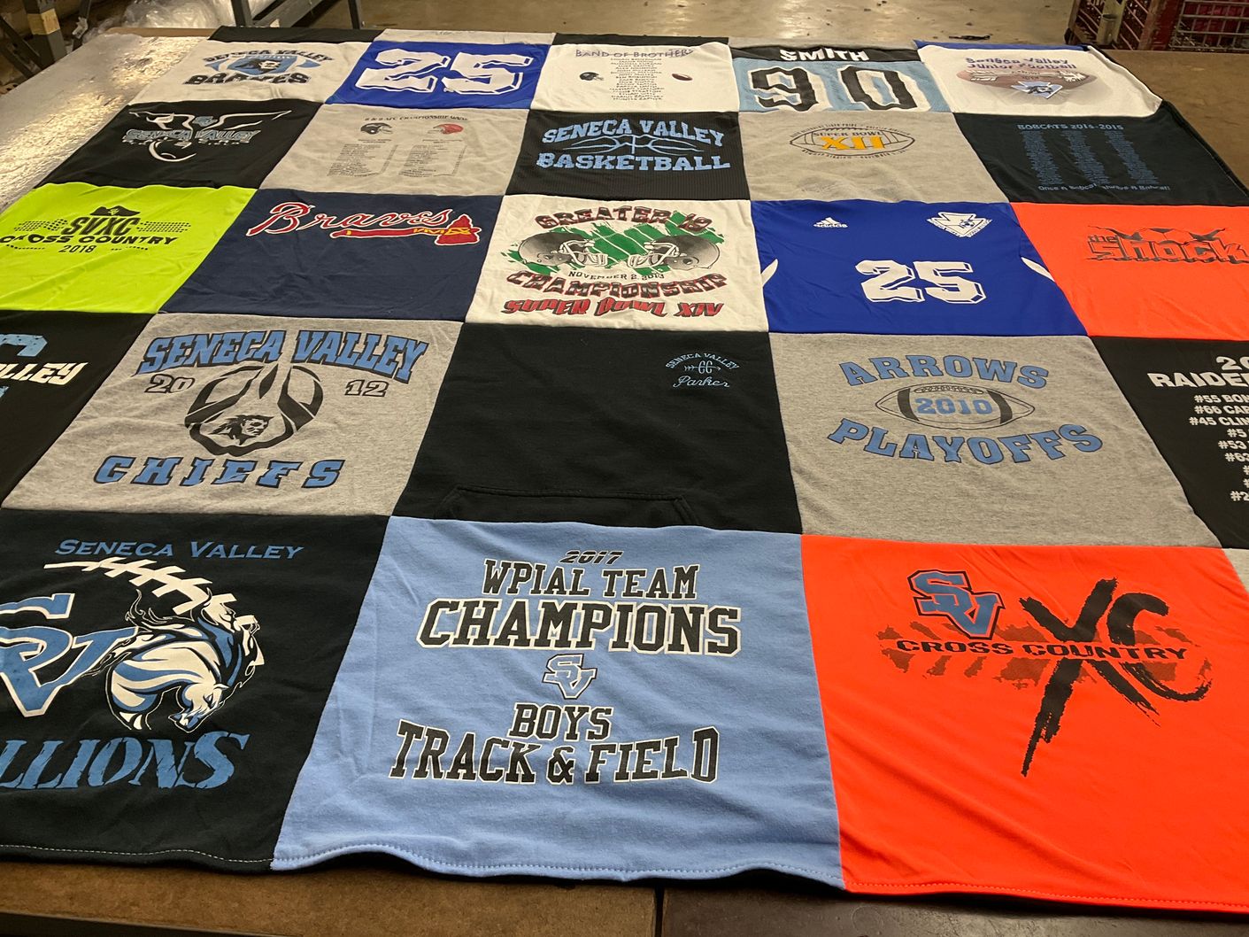 T-shirt quilt featuring seneca valley cross country, seneca valley basketball by Jennifer from PA