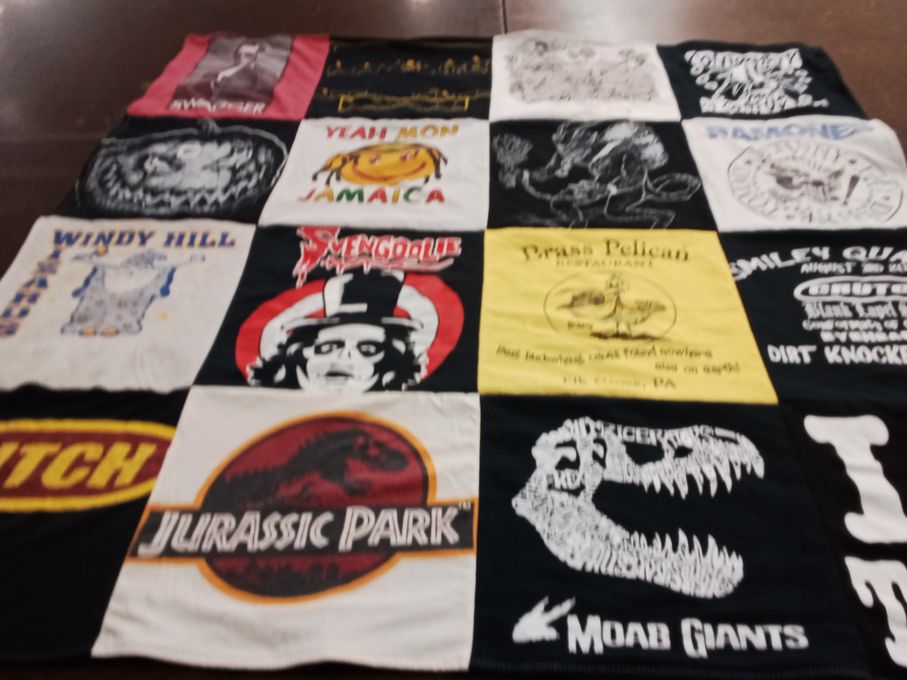 T-shirt quilt with music, dining themes by Jennifer from MD