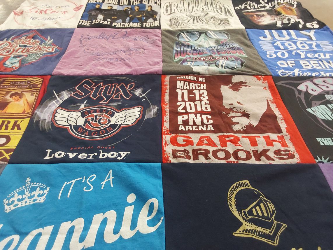 T-shirt quilt with music, concerts themes by Jeannie from NC