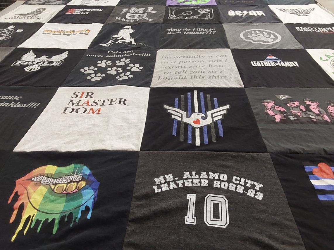 T-shirt quilt with leather culture, lgbtq community themes by Art from TX
