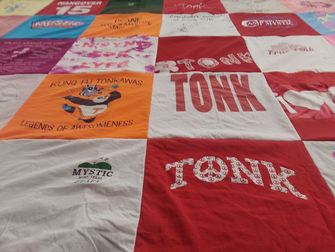 T-shirt quilt with kung fu, legends of awesomeness themes by Patty from TX