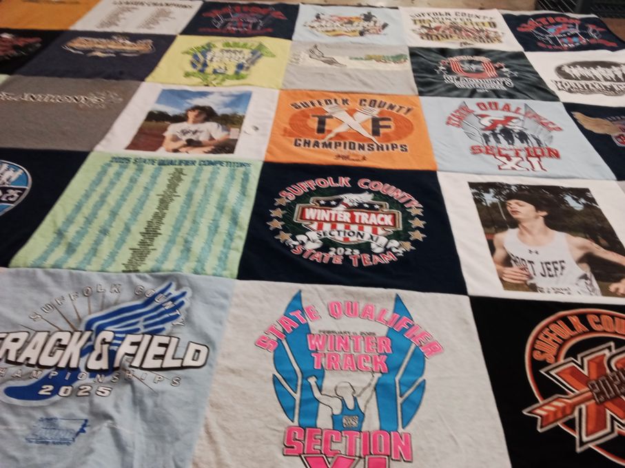 T-shirt quilt featuring suffolk county winter track team by Kim from NY