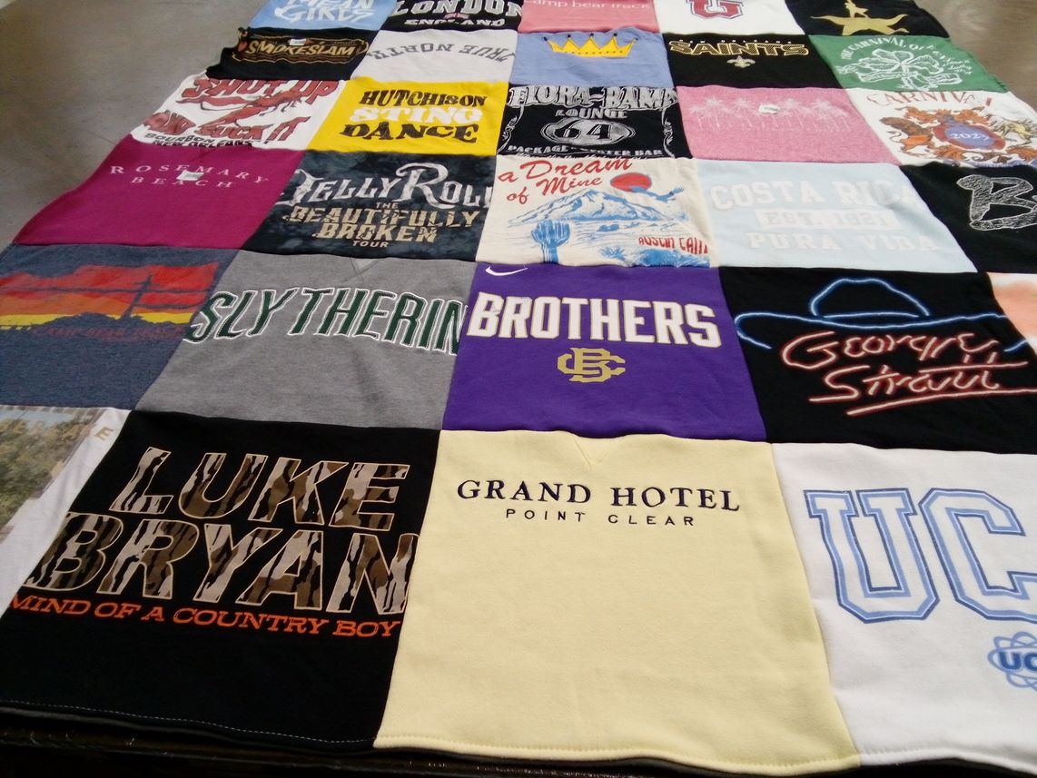 T-shirt quilt with country music, travel themes by Jennie from TN