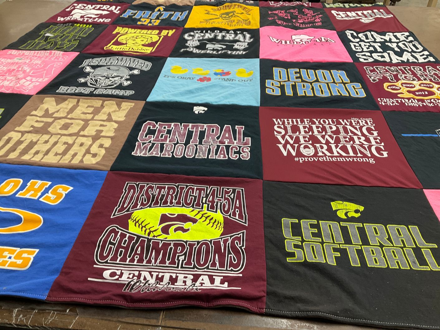 T-shirt quilt featuring central wildcats by lori from LA