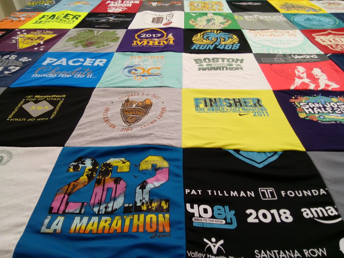 T-shirt quilt with running, marathons themes by Allison from CA