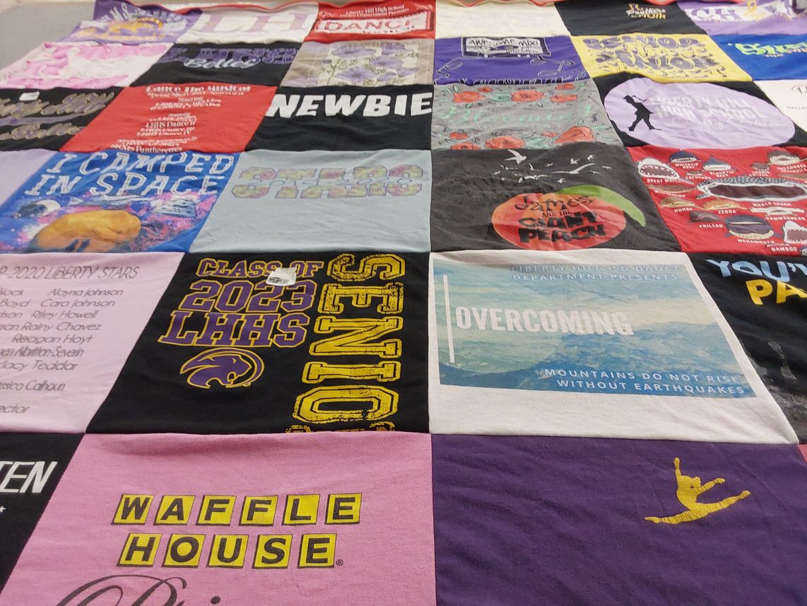 T-shirt quilt featuring liberty mills high school by Catherine from TX