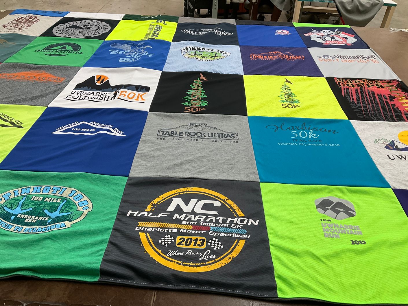 T-shirt quilt with running, trail running themes by Anthony from NC