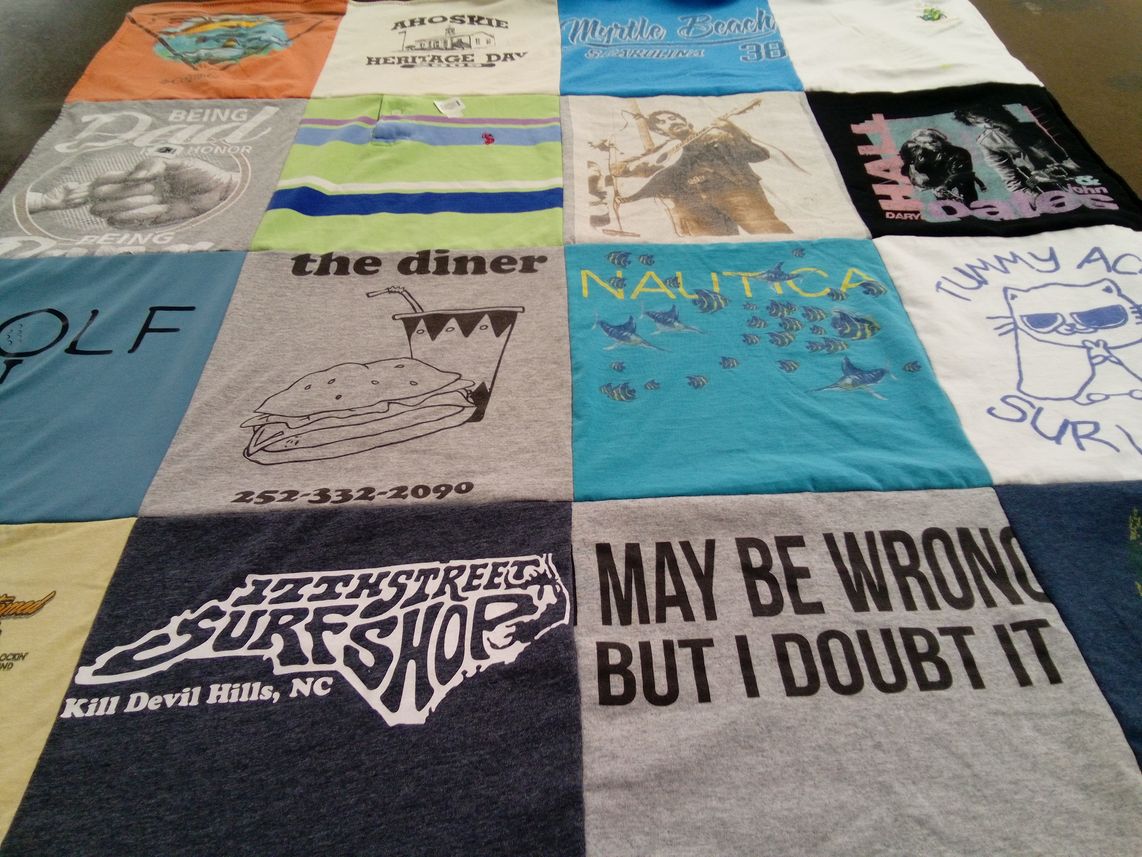 T-shirt quilt with surfing, beach themes by Teresa from NC
