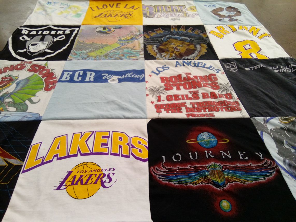 T-shirt quilt featuring los angeles lakers, las vegas raiders by Gary from CA