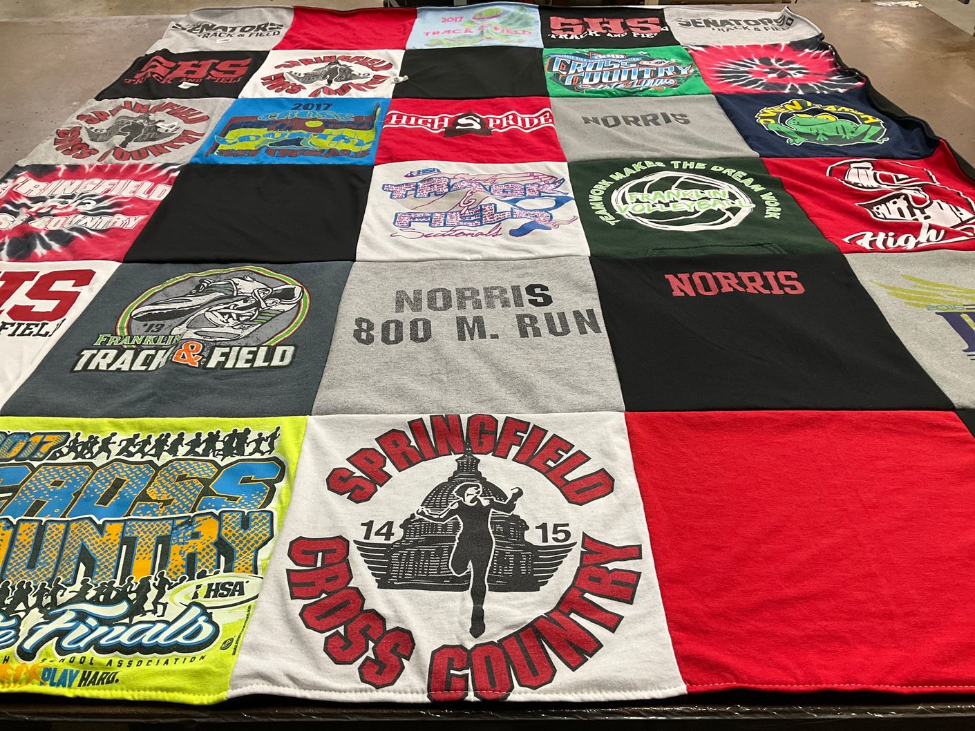 T-shirt quilt featuring franklin track and field, springfield cross country by Nicole from IL