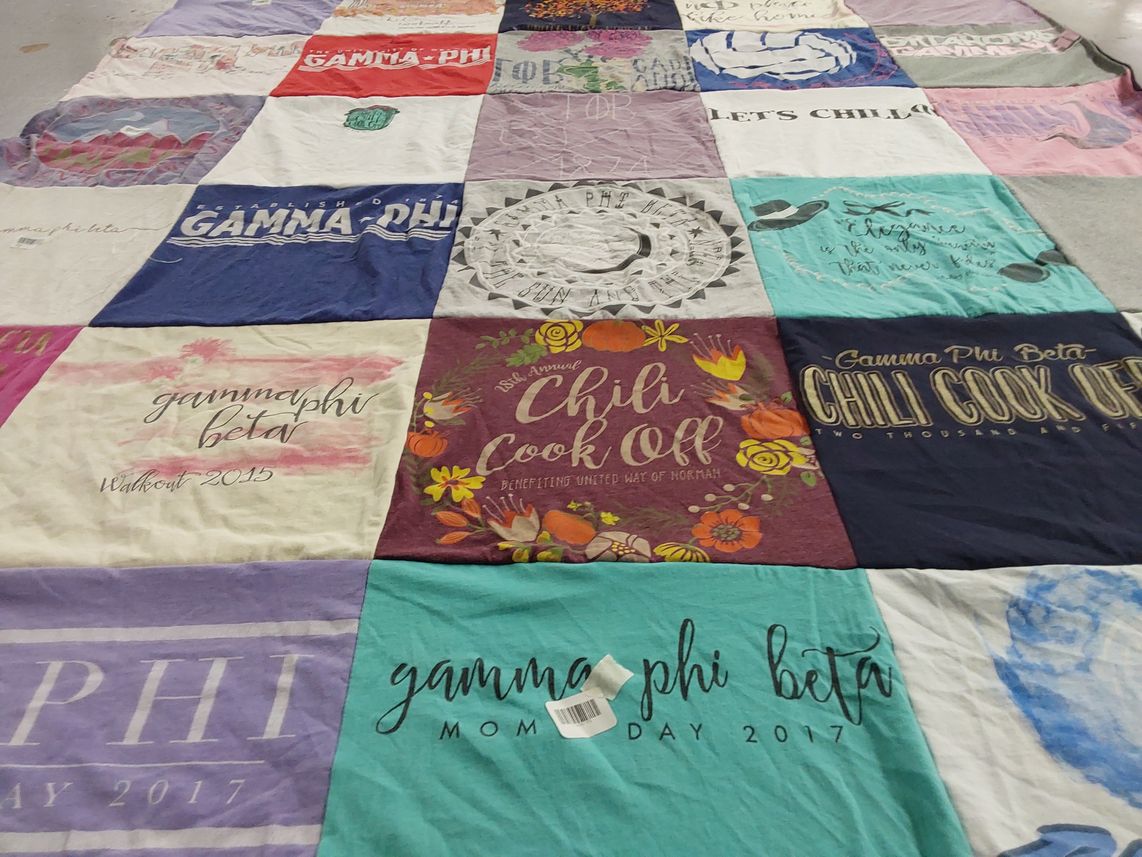 T-shirt quilt with sorority, events themes by Rachel from OK