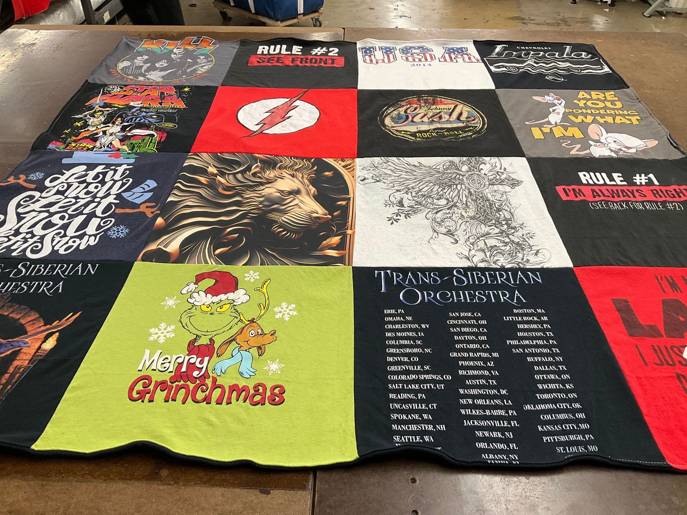T-shirt quilt with music, holiday themes by Julia from IL