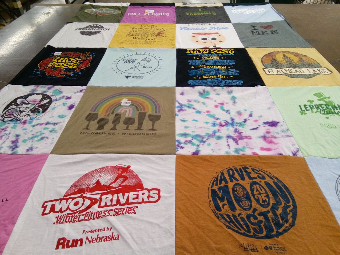 T-shirt quilt with running, fitness themes by Claire from NE