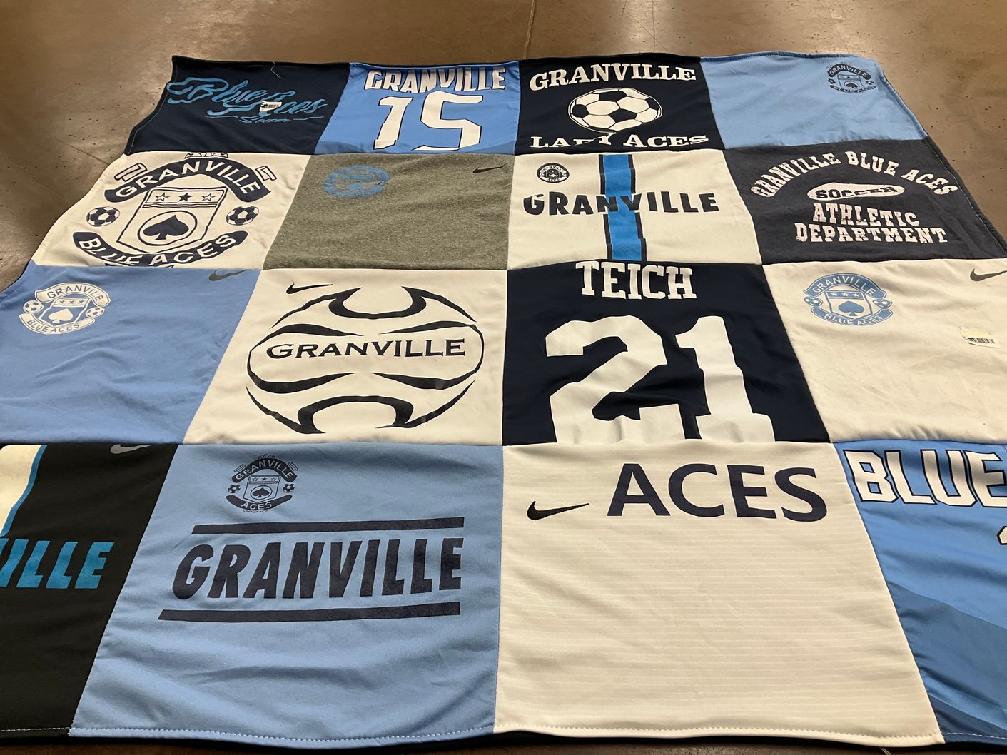 T-shirt quilt featuring granville blue aces by Kenneth from OH