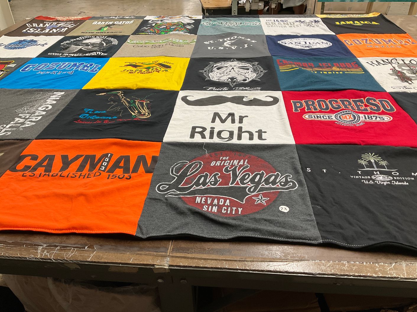 T-shirt quilt with travel, islands themes by Jason from OH