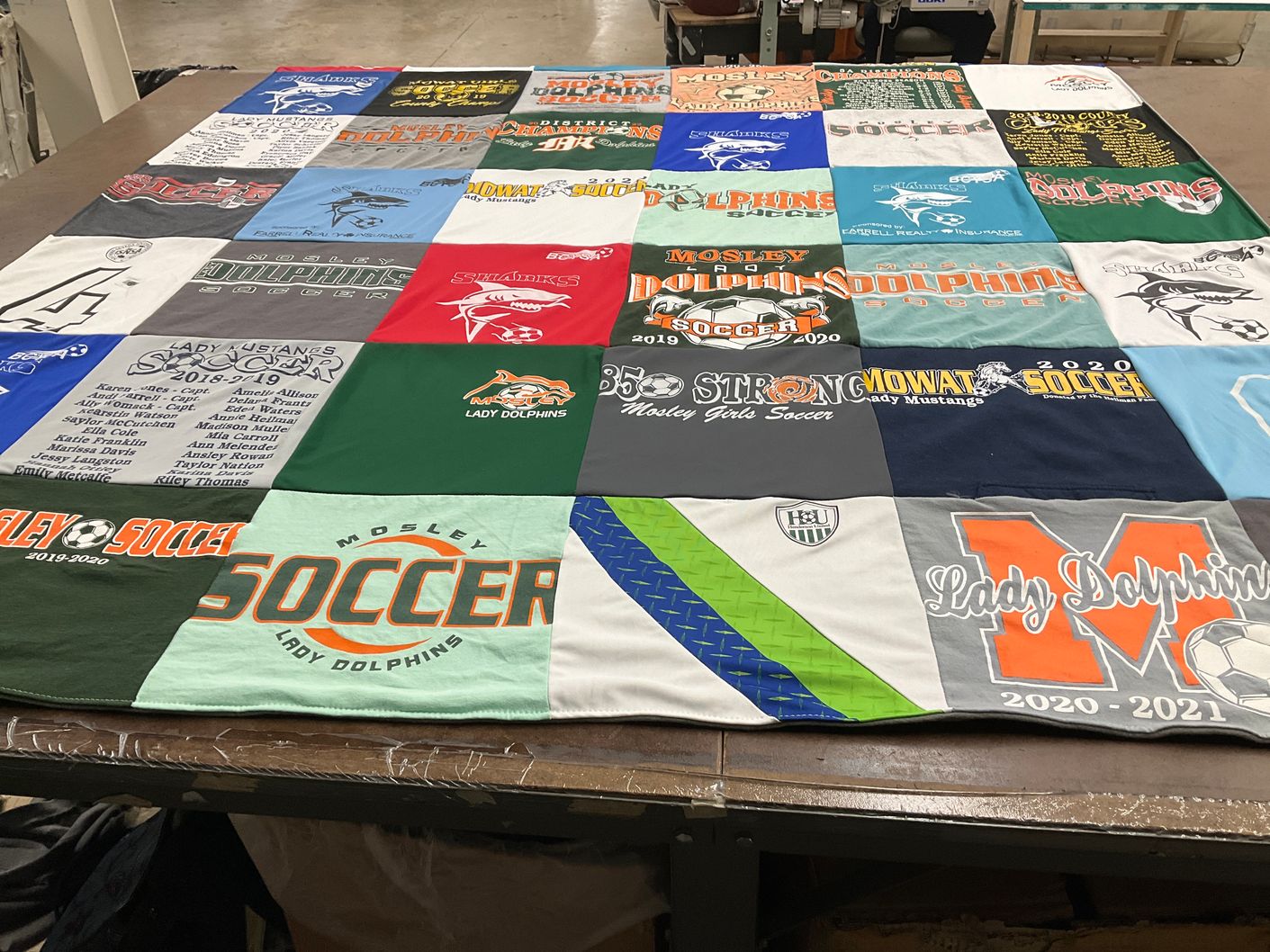 T-shirt quilt featuring mosley high school soccer, lady dolphins soccer by Shannon from FL