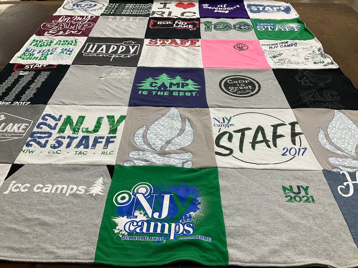 T-shirt quilt with camping, outdoor activities themes by Beth from NY