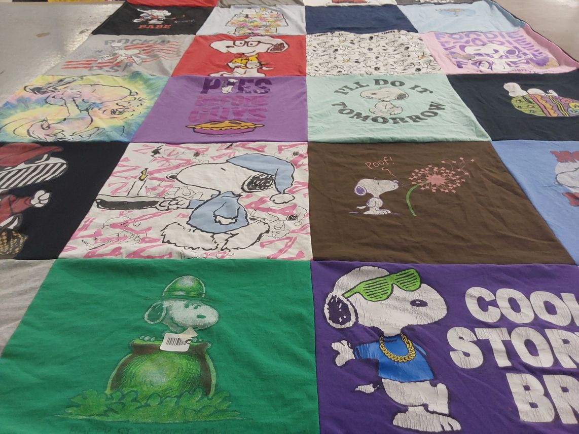 T-shirt quilt with cartoons, animated characters themes by Renee from AZ
