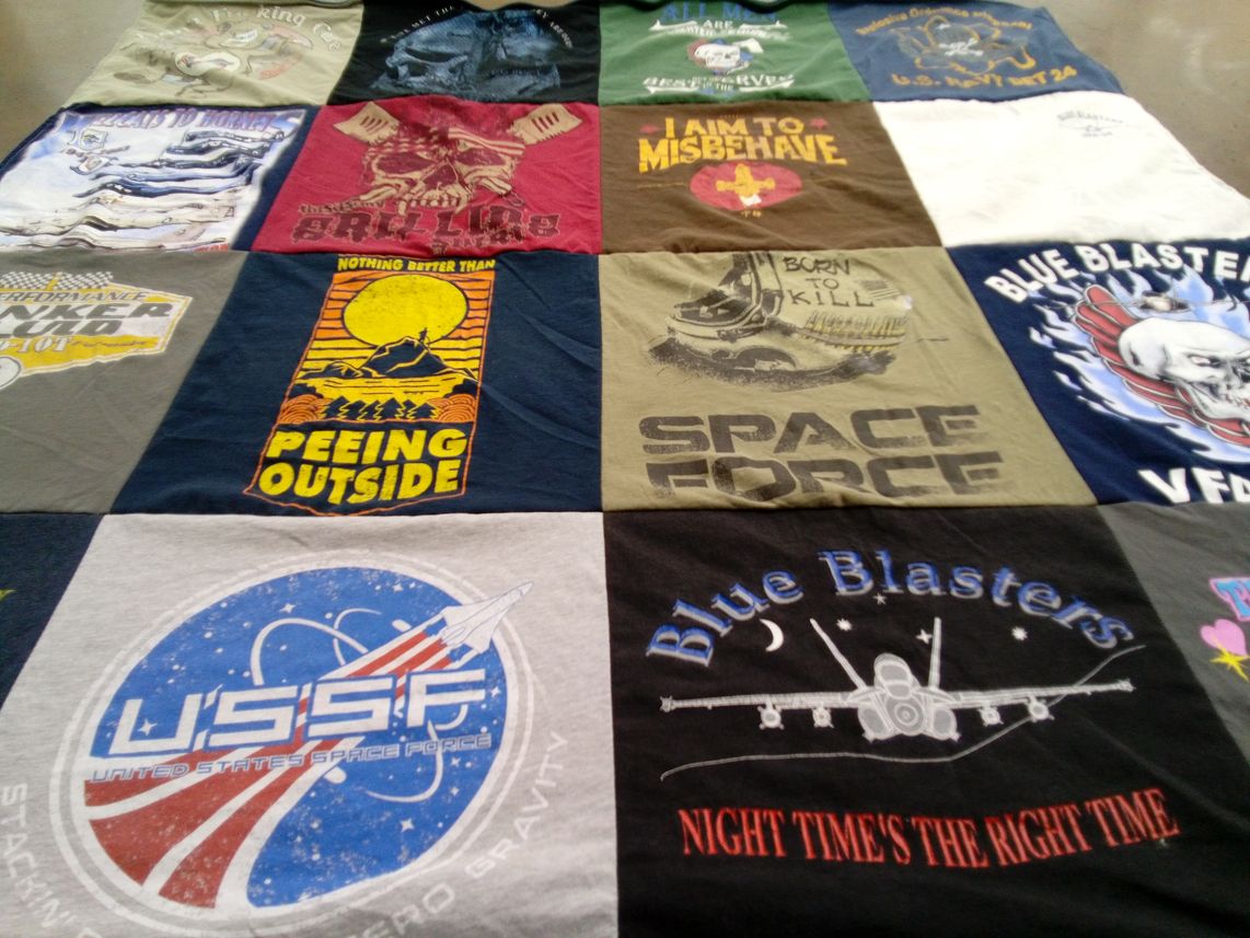 T-shirt quilt with space exploration, military themes by Caitlan from TX