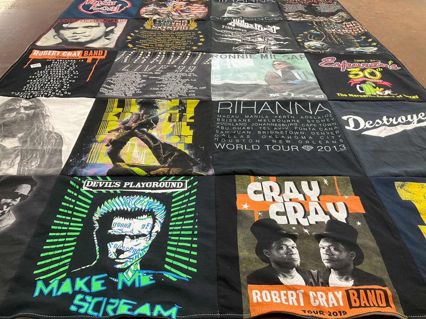 T-shirt quilt with music, concerts themes by Pam from TX